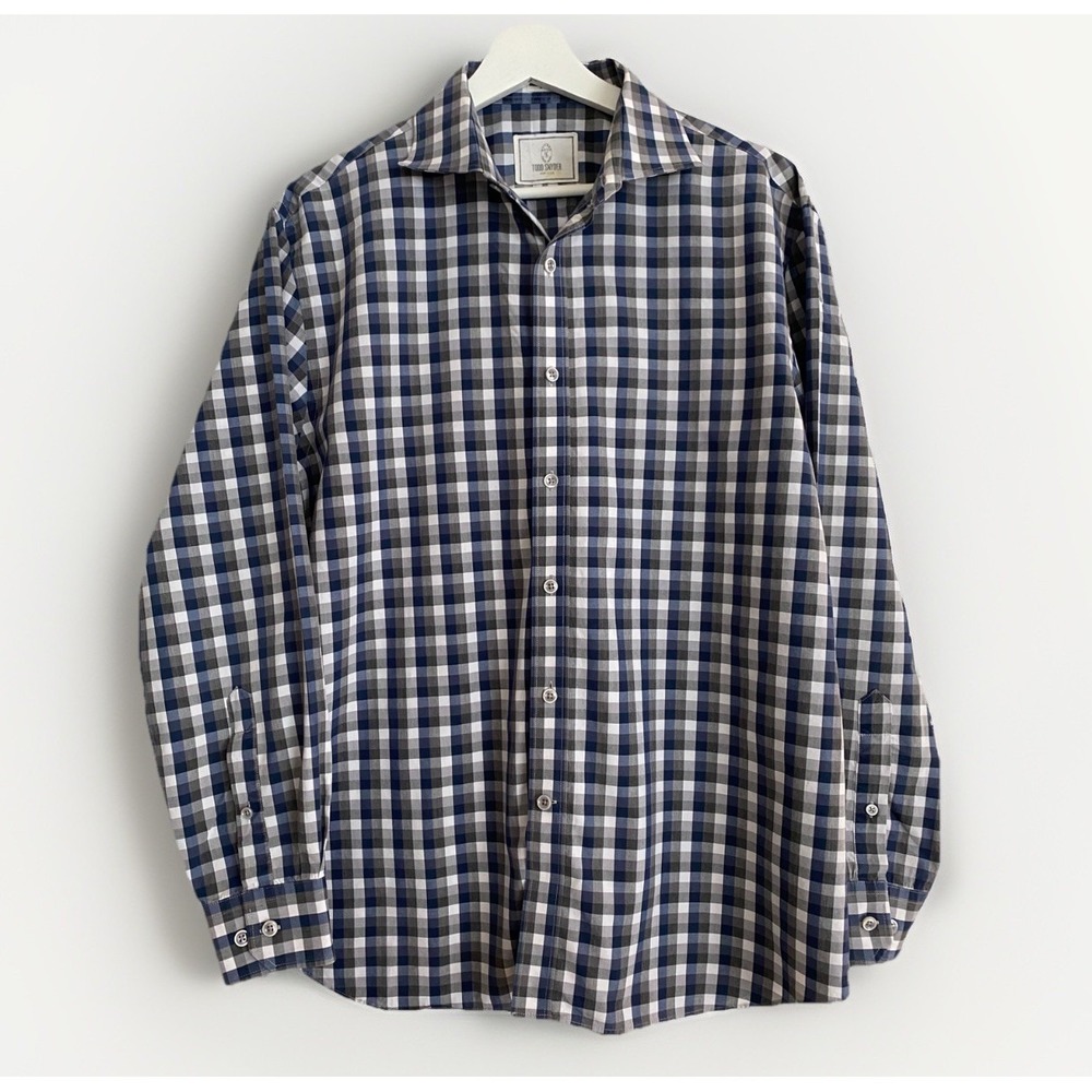 Todd Snyder NY Melange Yarns Gingham Check Shirt Blue Grey Mens Large 16.5 32/33